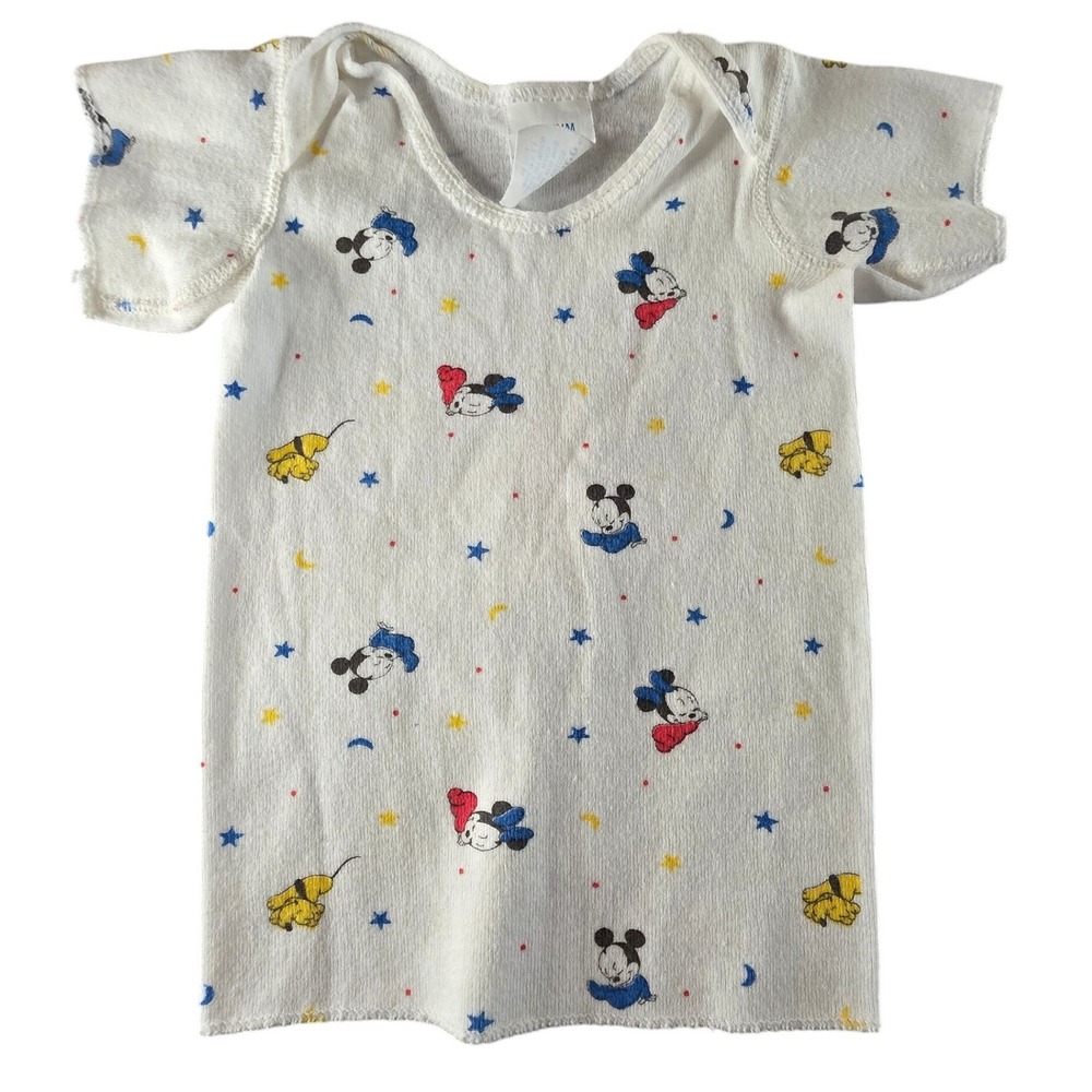 Vintage 1984 Dundee Disney Mickey‎ Mouse Pluto Baby Shirt White Medium USA Retro